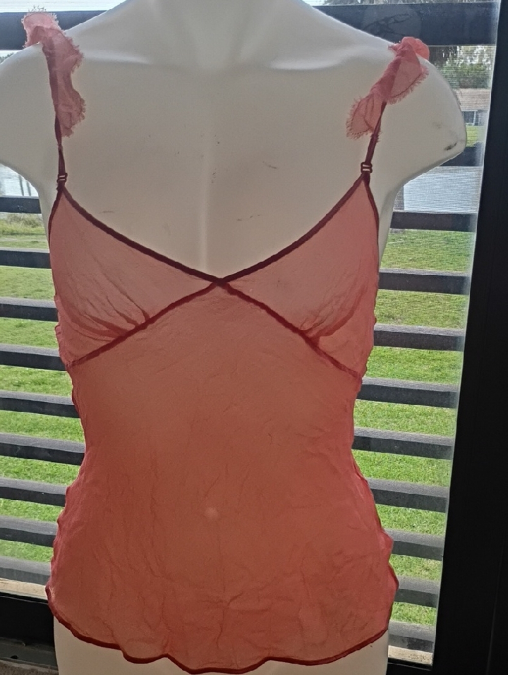 Stella McCartney Sheer Coral-Pink Lace-Trim Slip Camisole